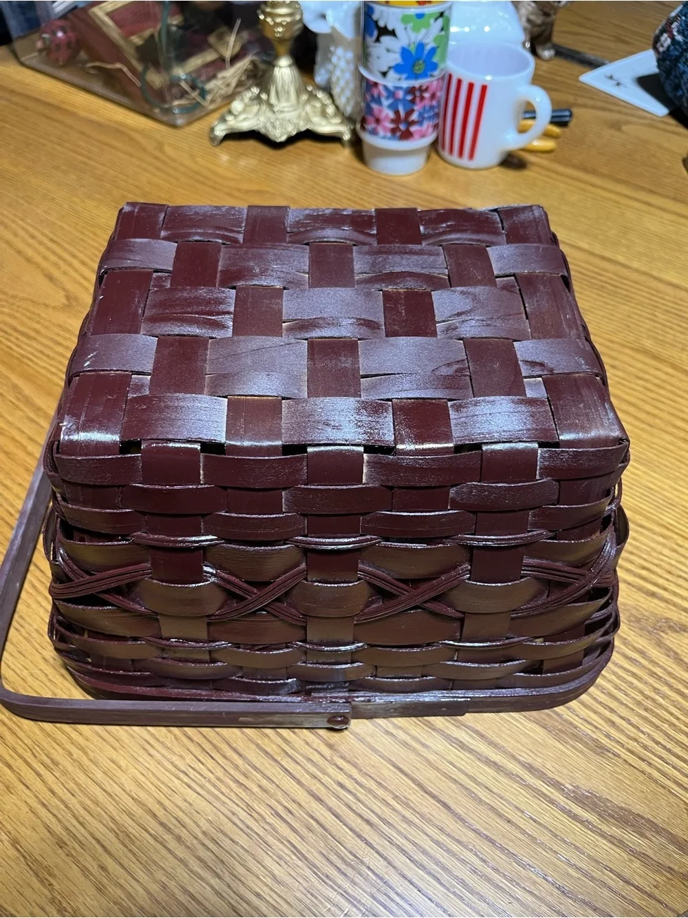 Dark Brown Woven Basket with Handle